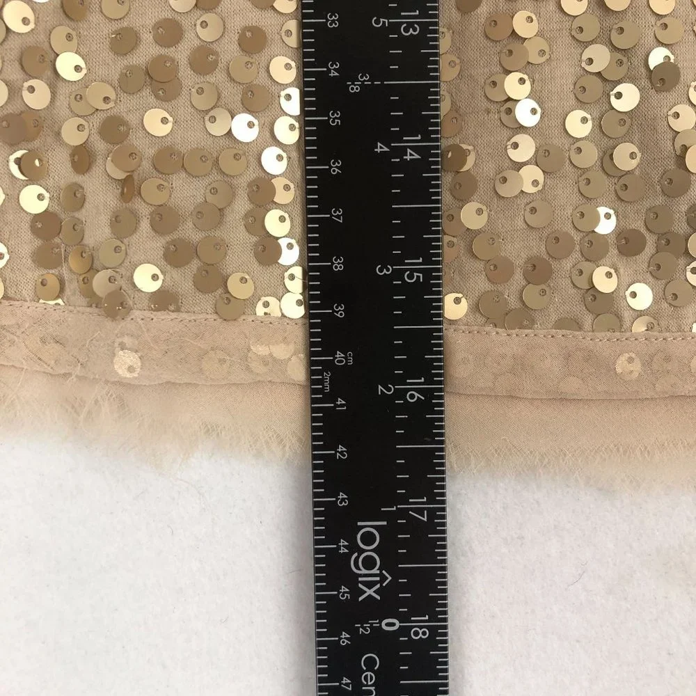 Alythea Women's Size Small Beige Gold Sequin 3/4 Sleeve Open Front Crop Jacket - Picture 7 of 8